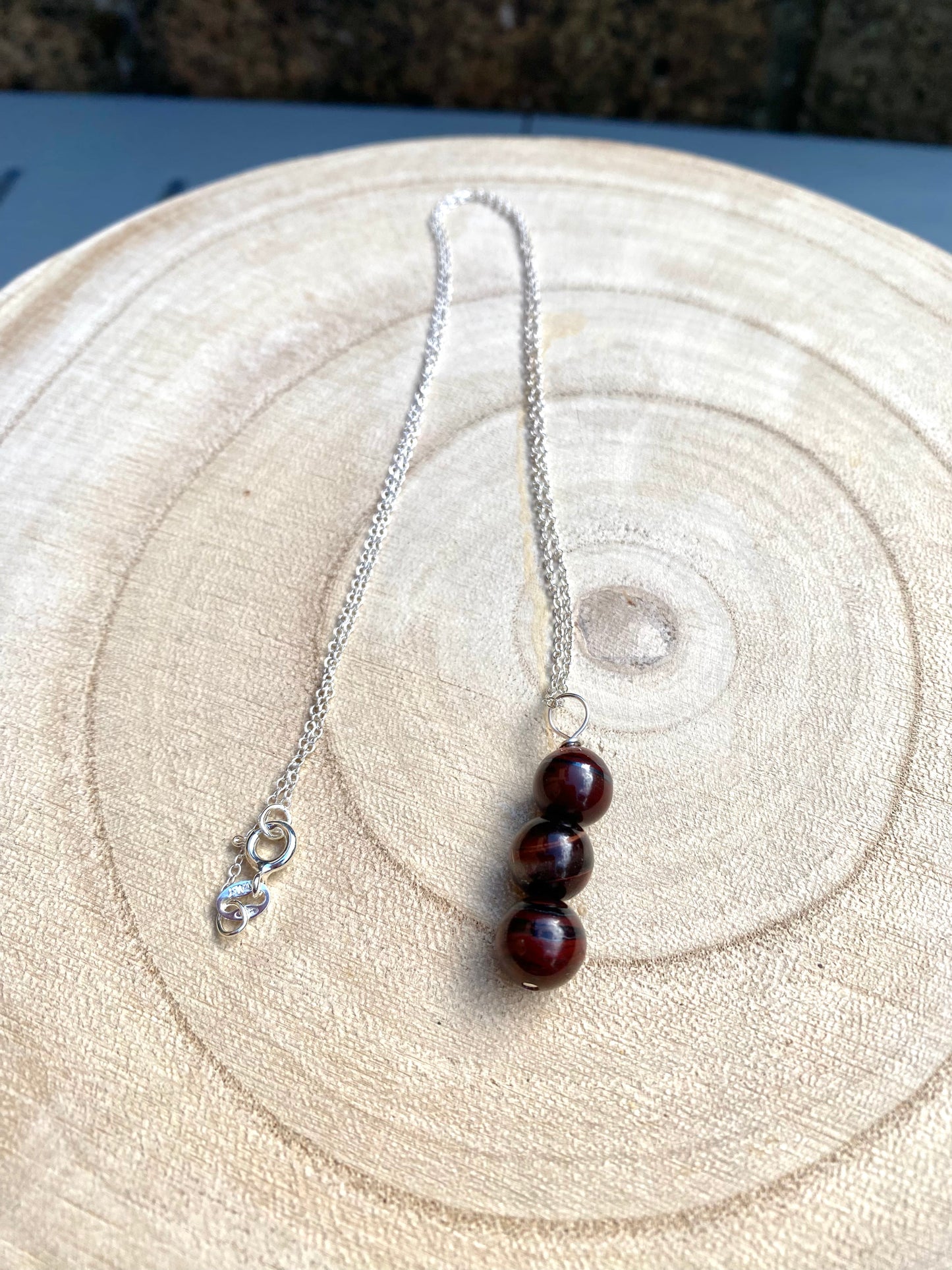 Red Tigers Eye Sterling Silver Necklace