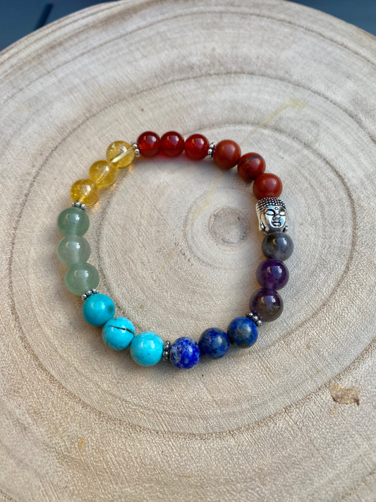 Chakra Gemstone Stretchy Bracelet with a Buddha bead