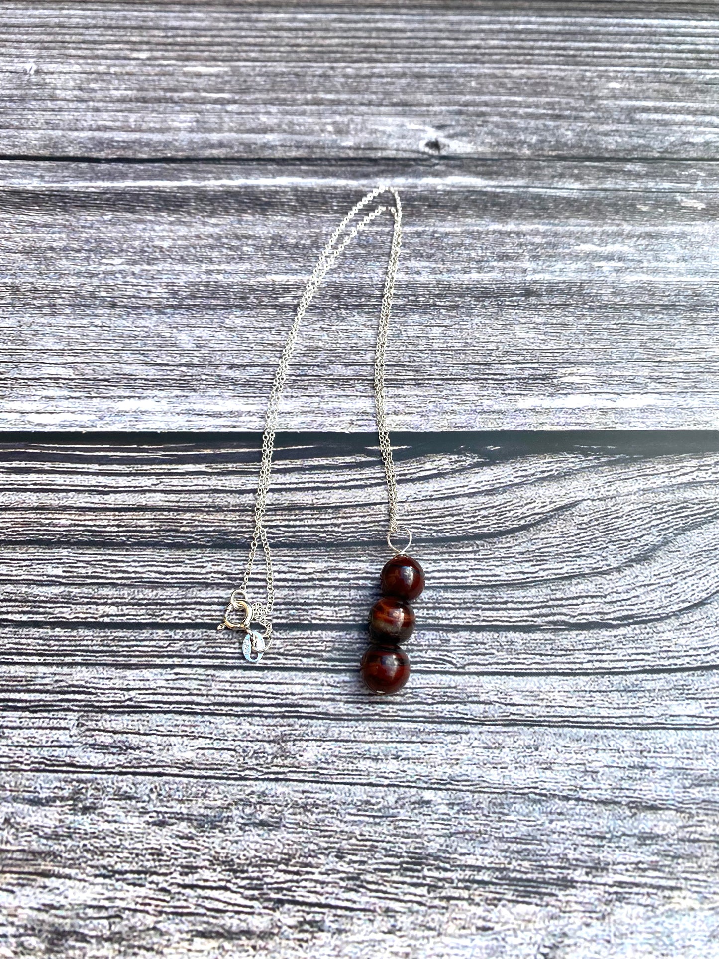 Red Tigers Eye Sterling Silver Necklace