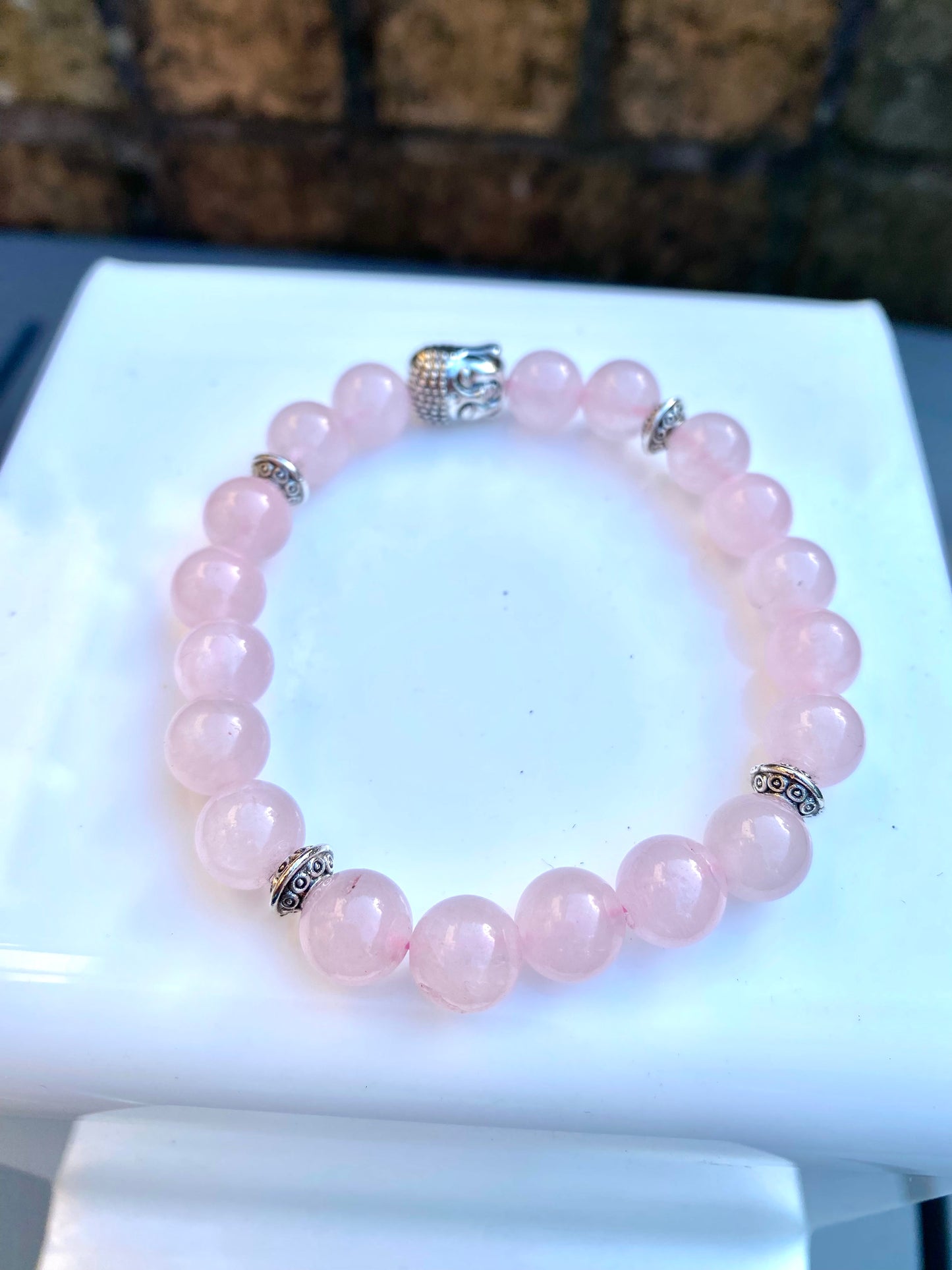 Rose Quartz Stretchy Bracelet with Buddha Bead