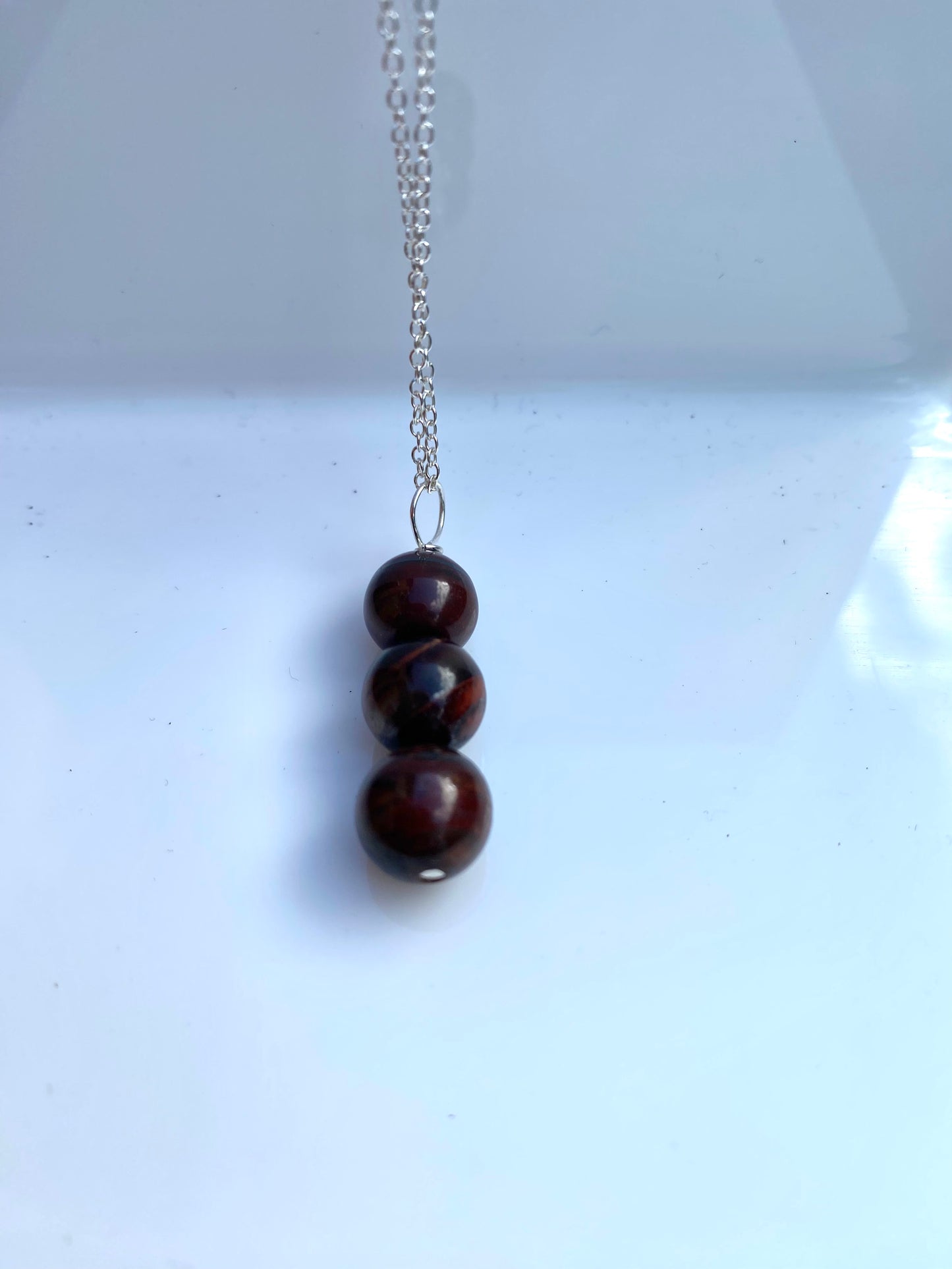 Red Tigers Eye Sterling Silver Necklace