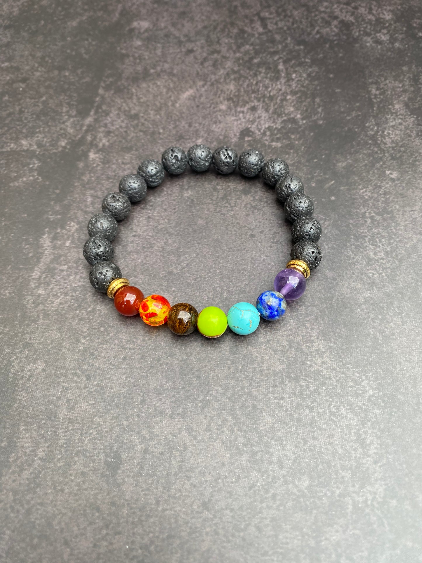 Chakra Gemstone and Lava Bead Stretchy Bracelet