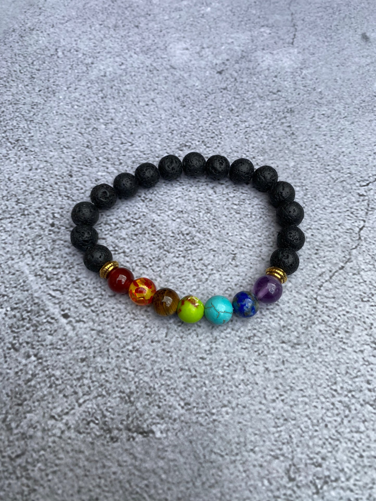 Chakra Gemstone and Lava Bead Stretchy Bracelet