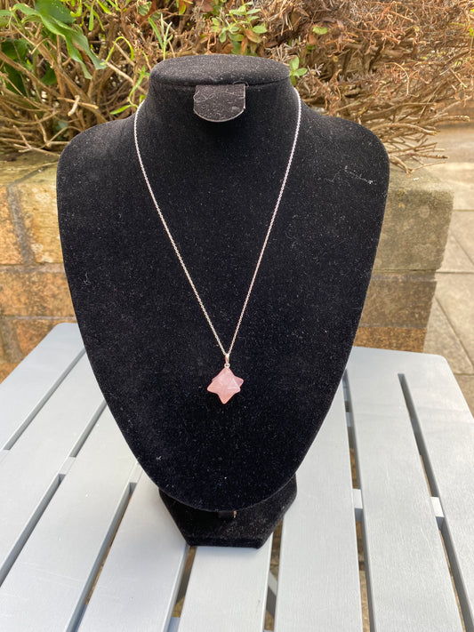 Rose Quartz Merkaba Pendant Sterling Silver Necklace