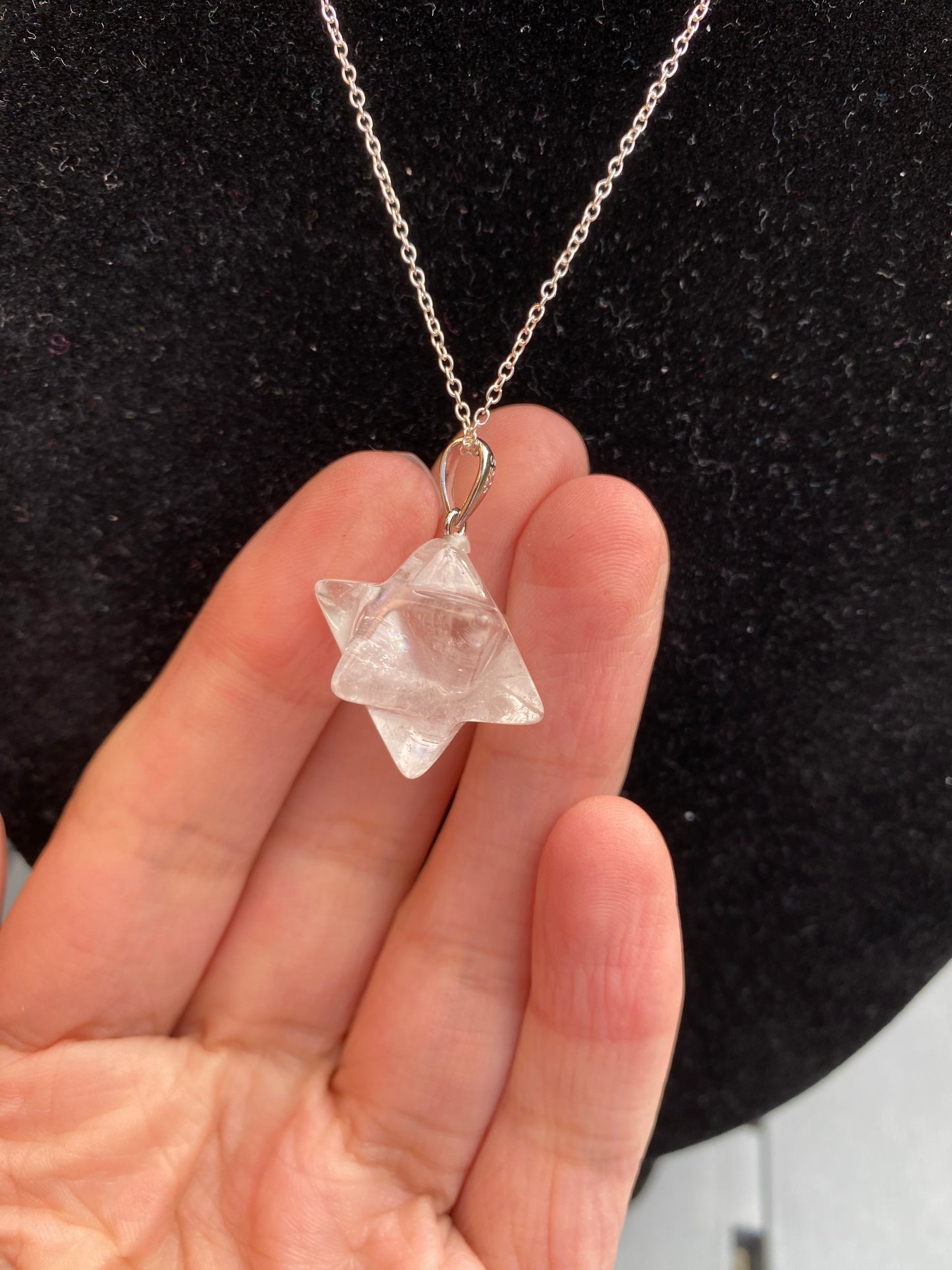 Clear Quartz Merkaba Pendant Sterling Silver Necklace