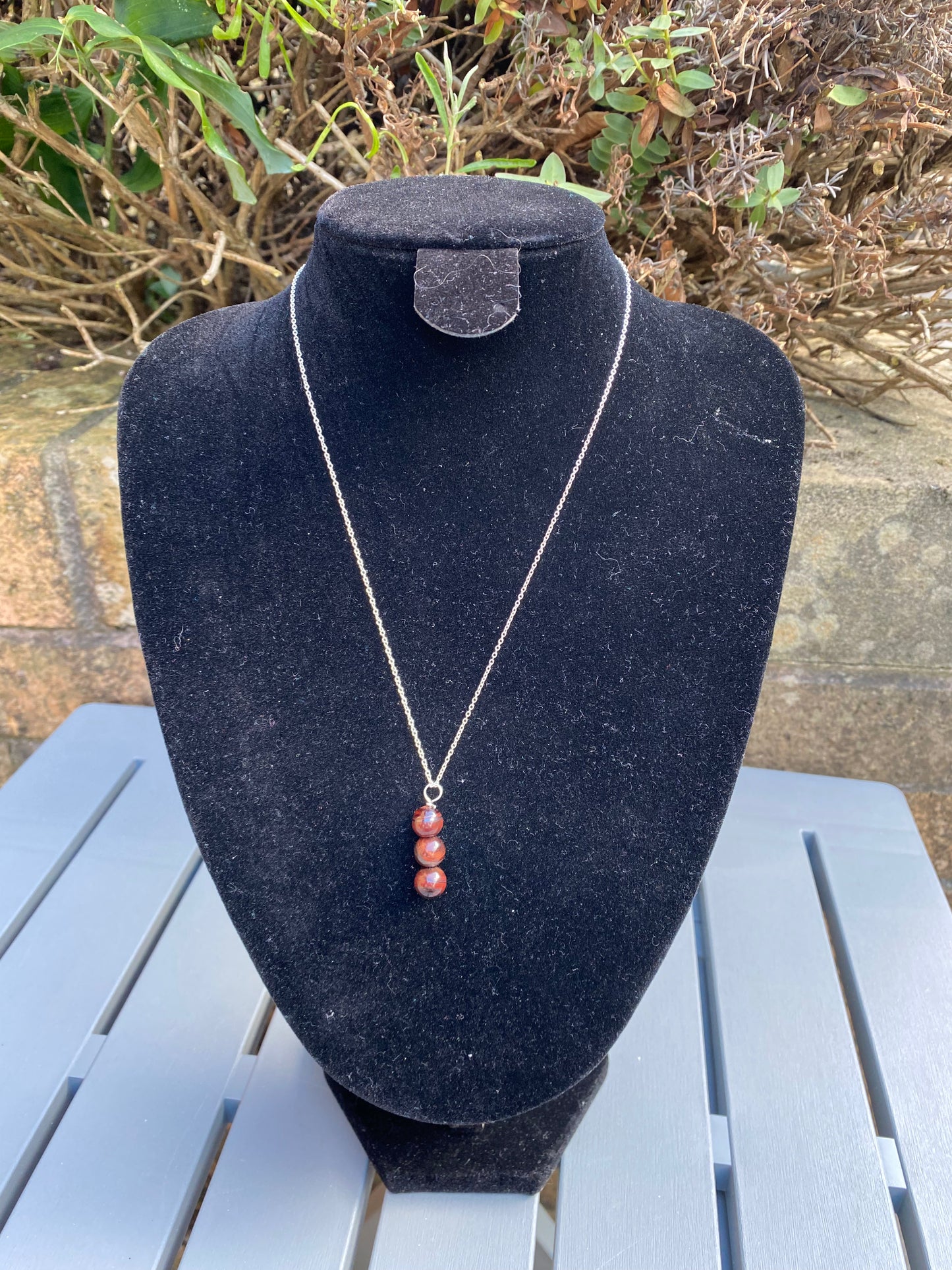 Red Tigers Eye Sterling Silver Necklace