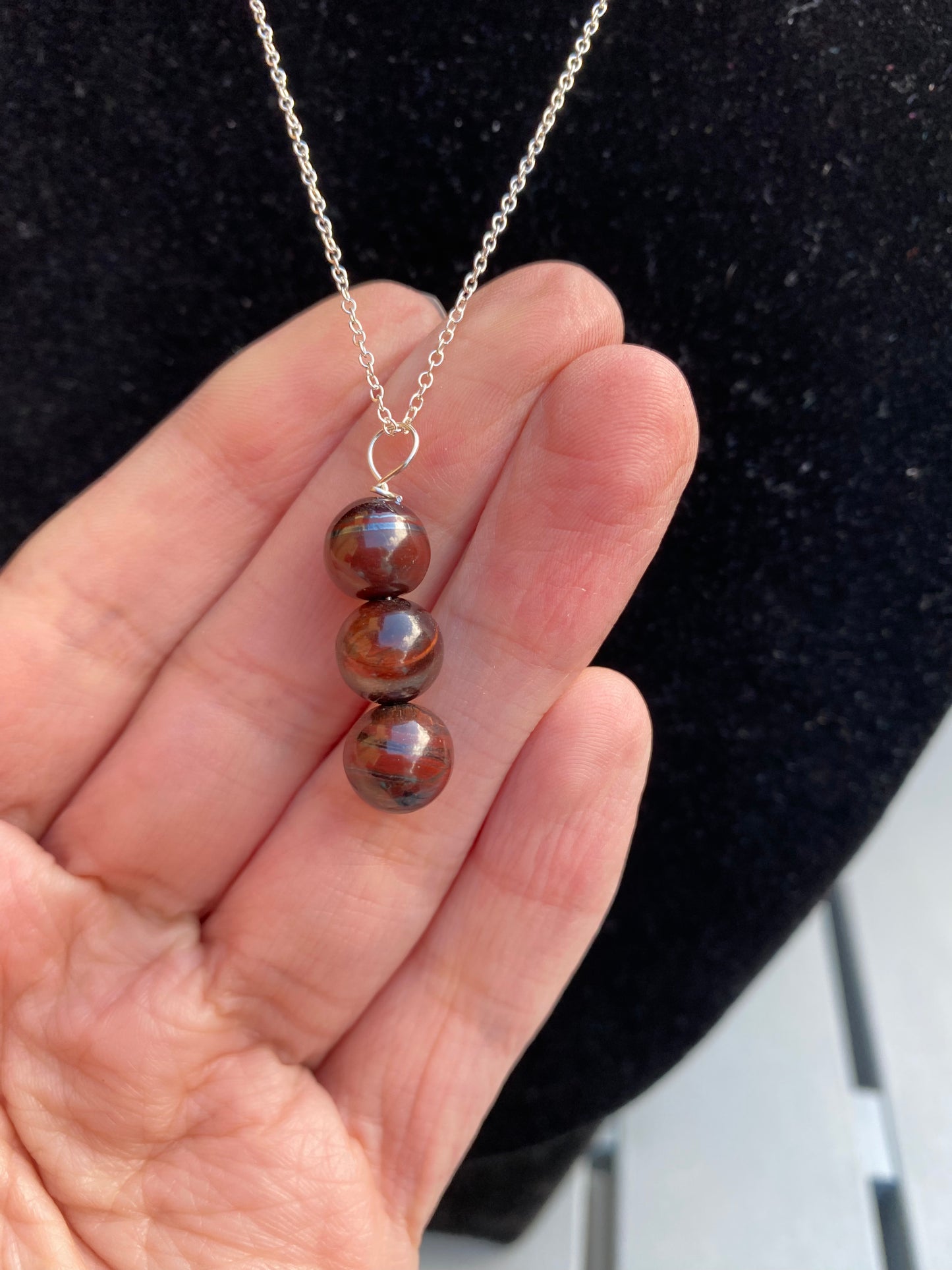 Red Tigers Eye Sterling Silver Necklace