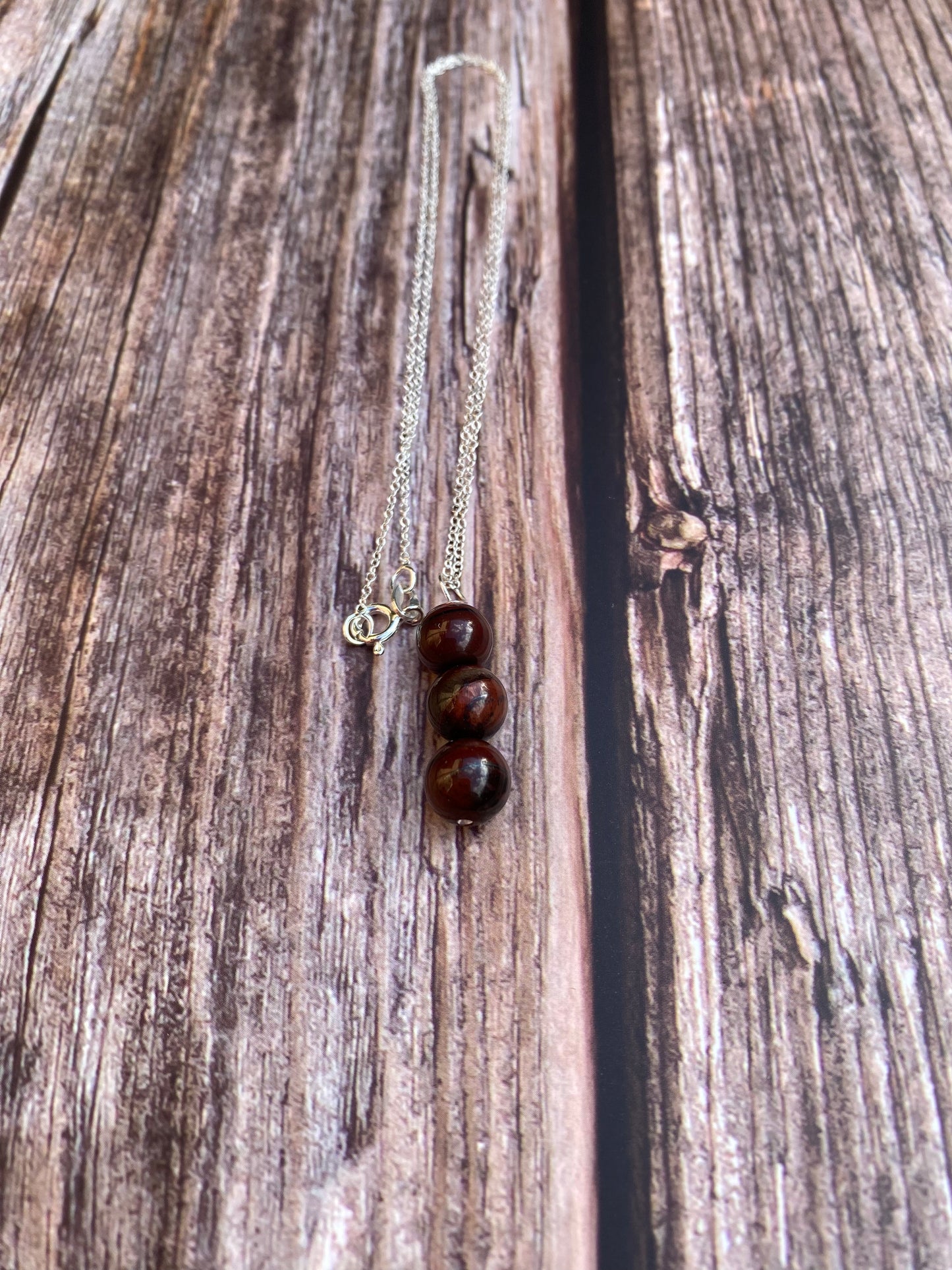 Red Tigers Eye Sterling Silver Necklace