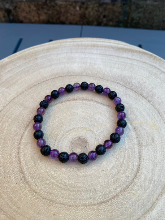 Amethyst and Lava Bead Stretchy Bracelet