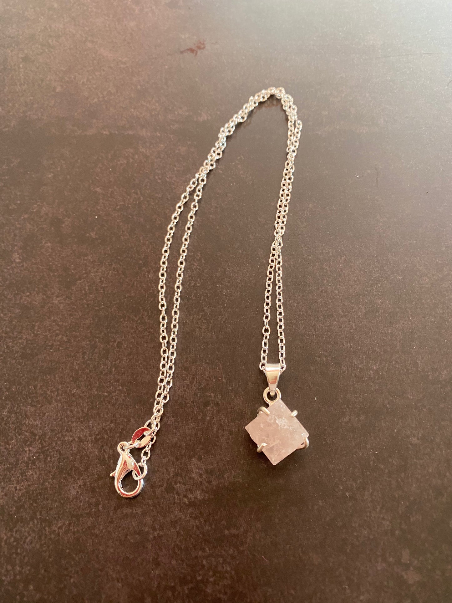 Rough Rose Quartz Sterling Silver Necklace