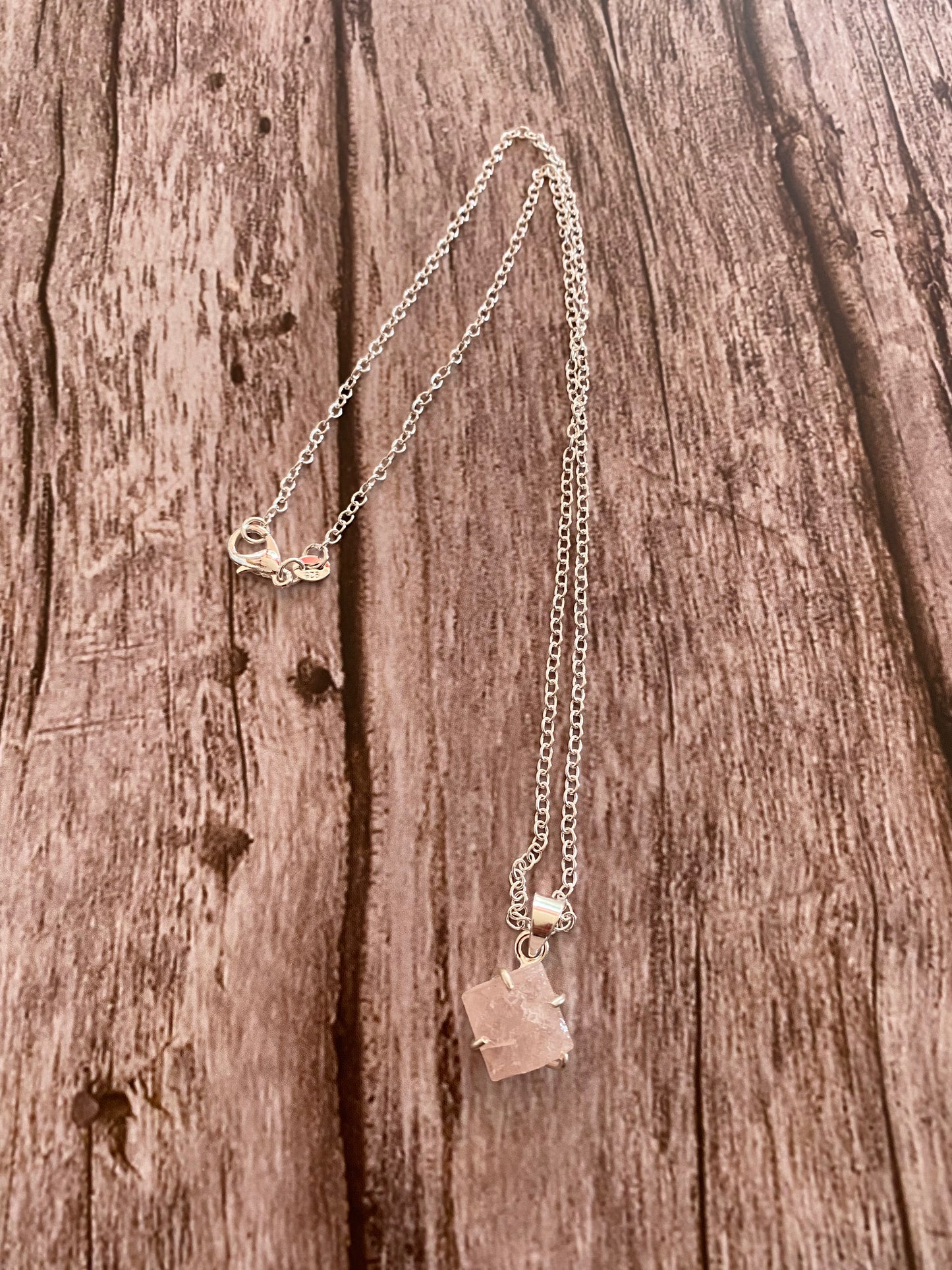 Rough Rose Quartz Sterling Silver Necklace