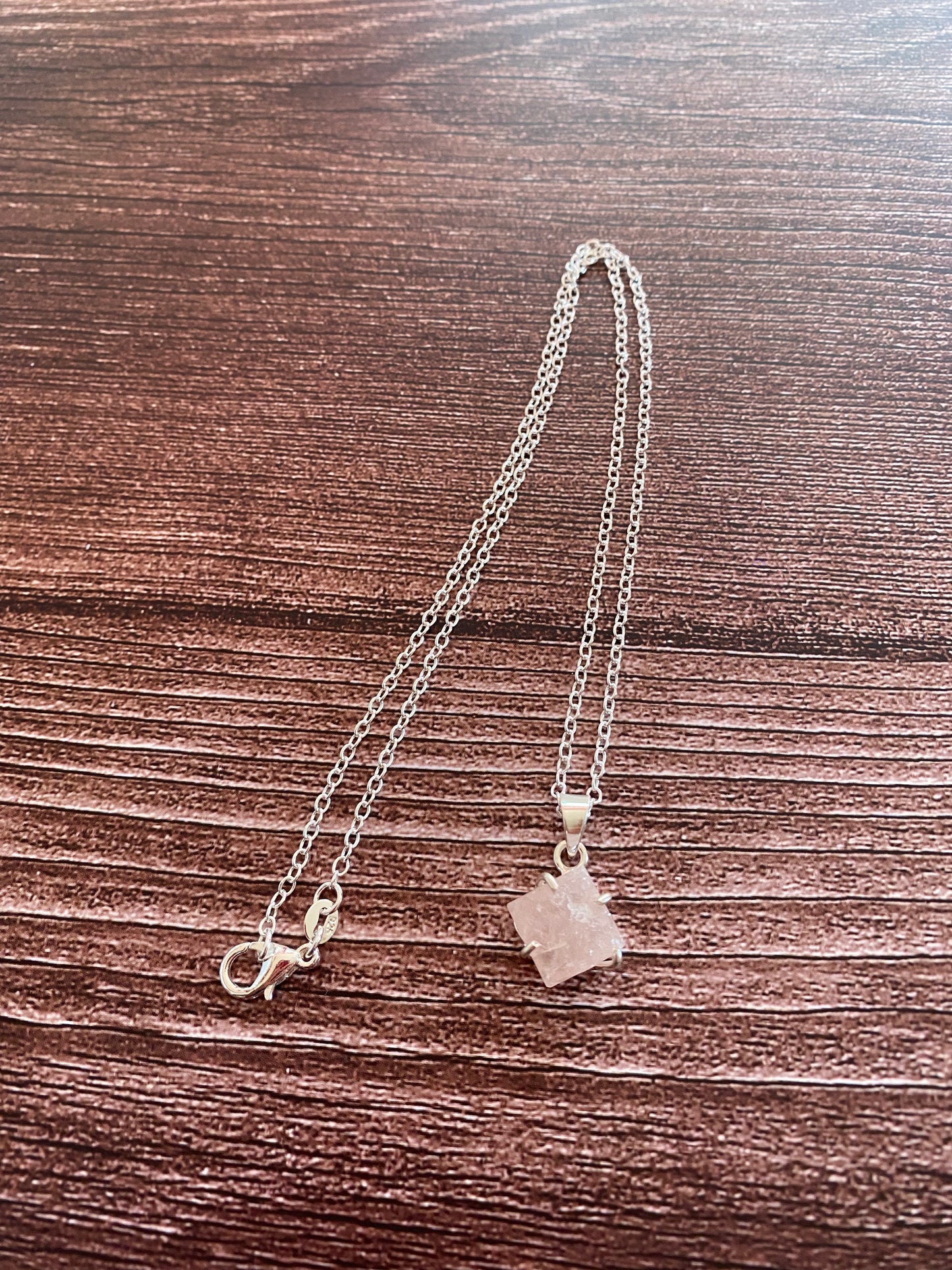 Rough Rose Quartz Sterling Silver Necklace