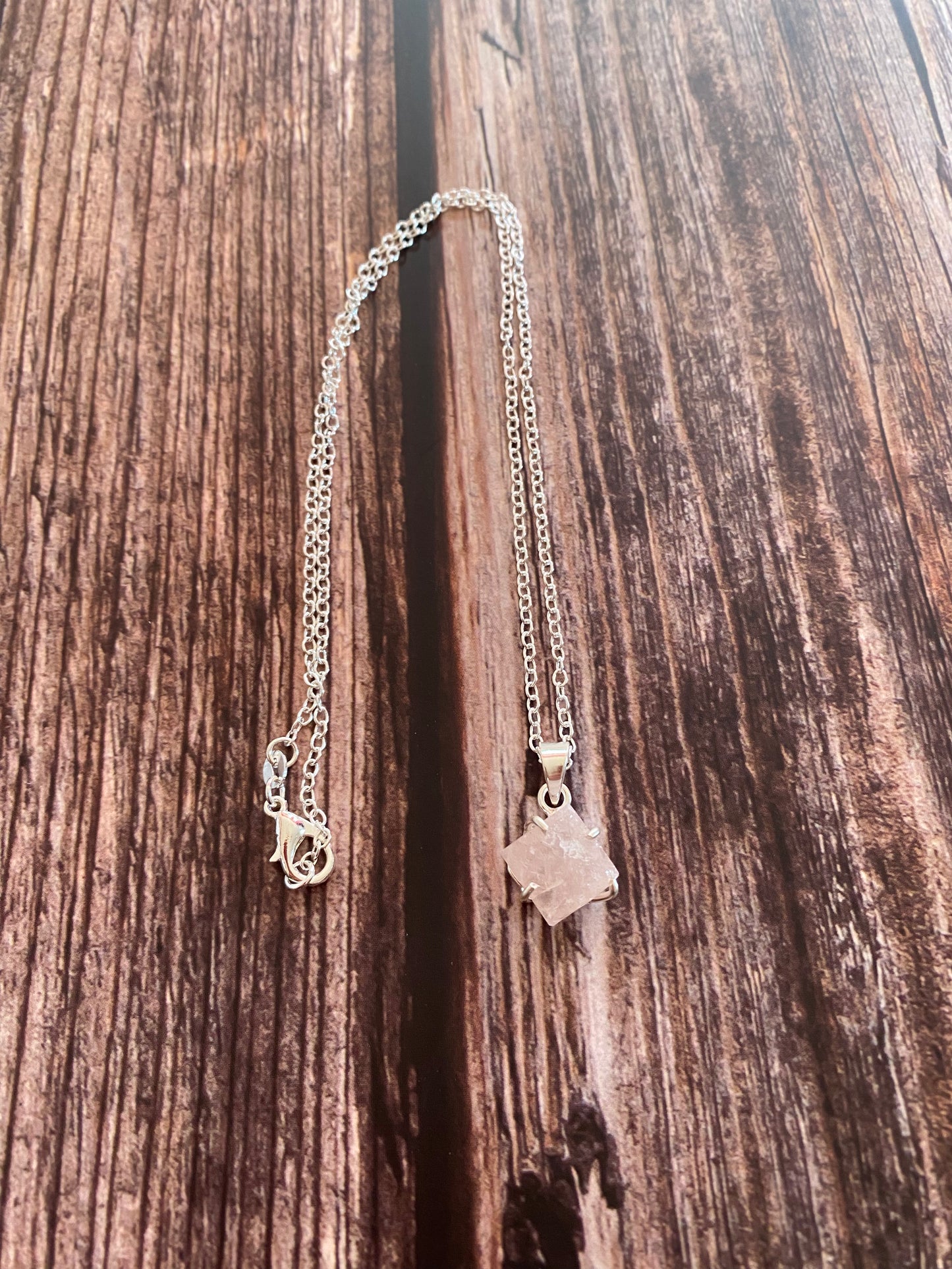 Rough Rose Quartz Sterling Silver Necklace