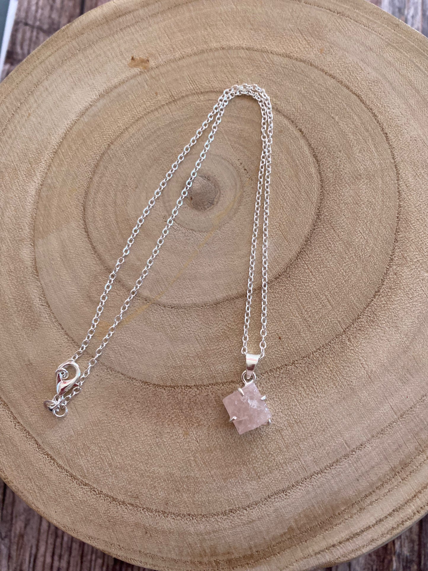 Rough Rose Quartz Sterling Silver Necklace