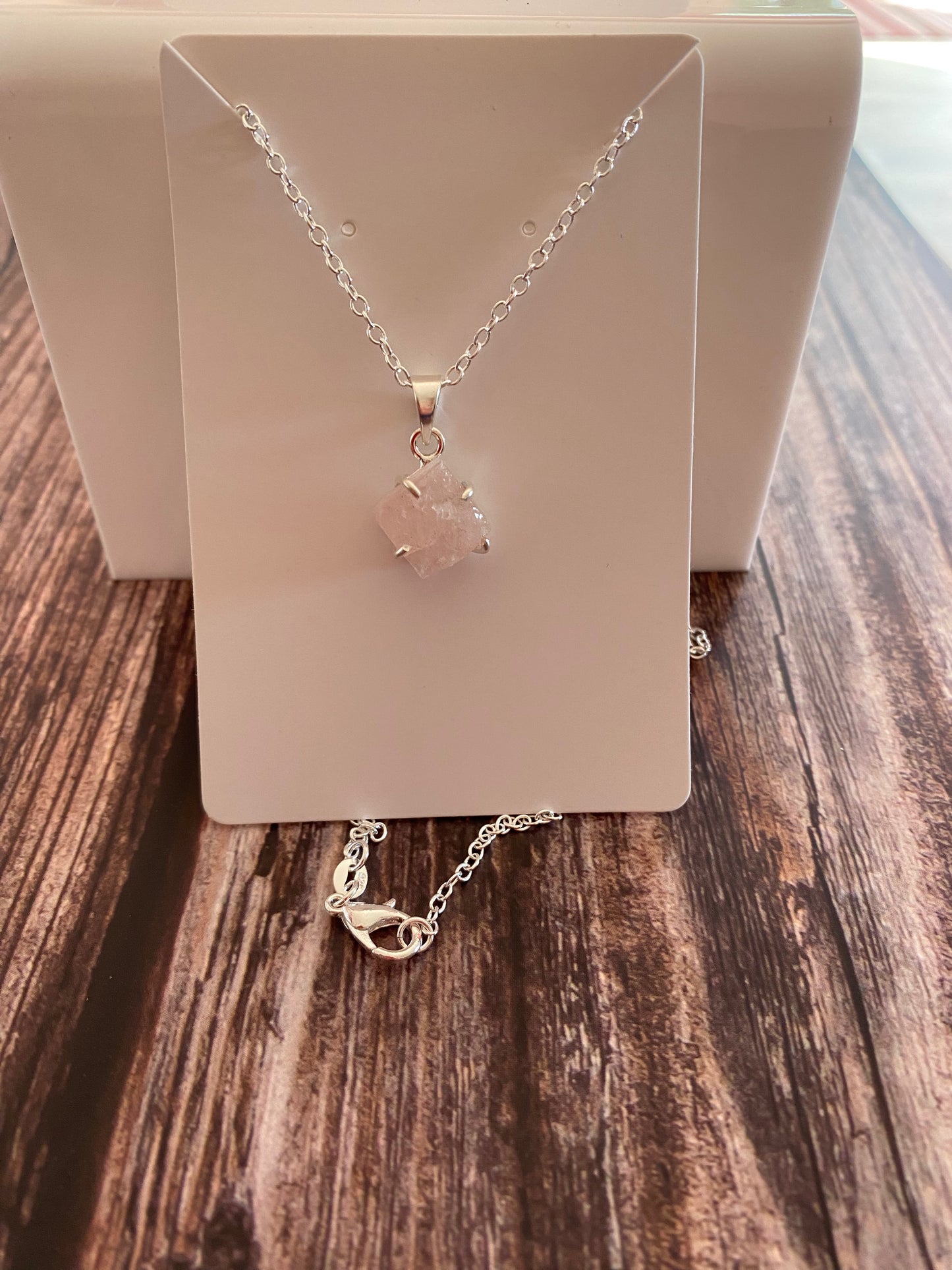 Rough Rose Quartz Sterling Silver Necklace