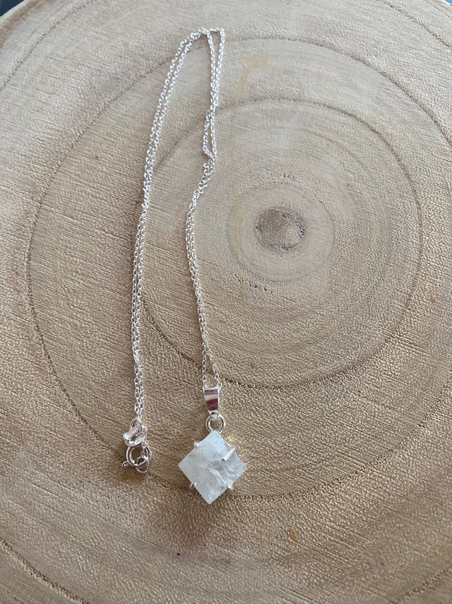 Rough Rainbow Moonstone Sterling Silver Necklace