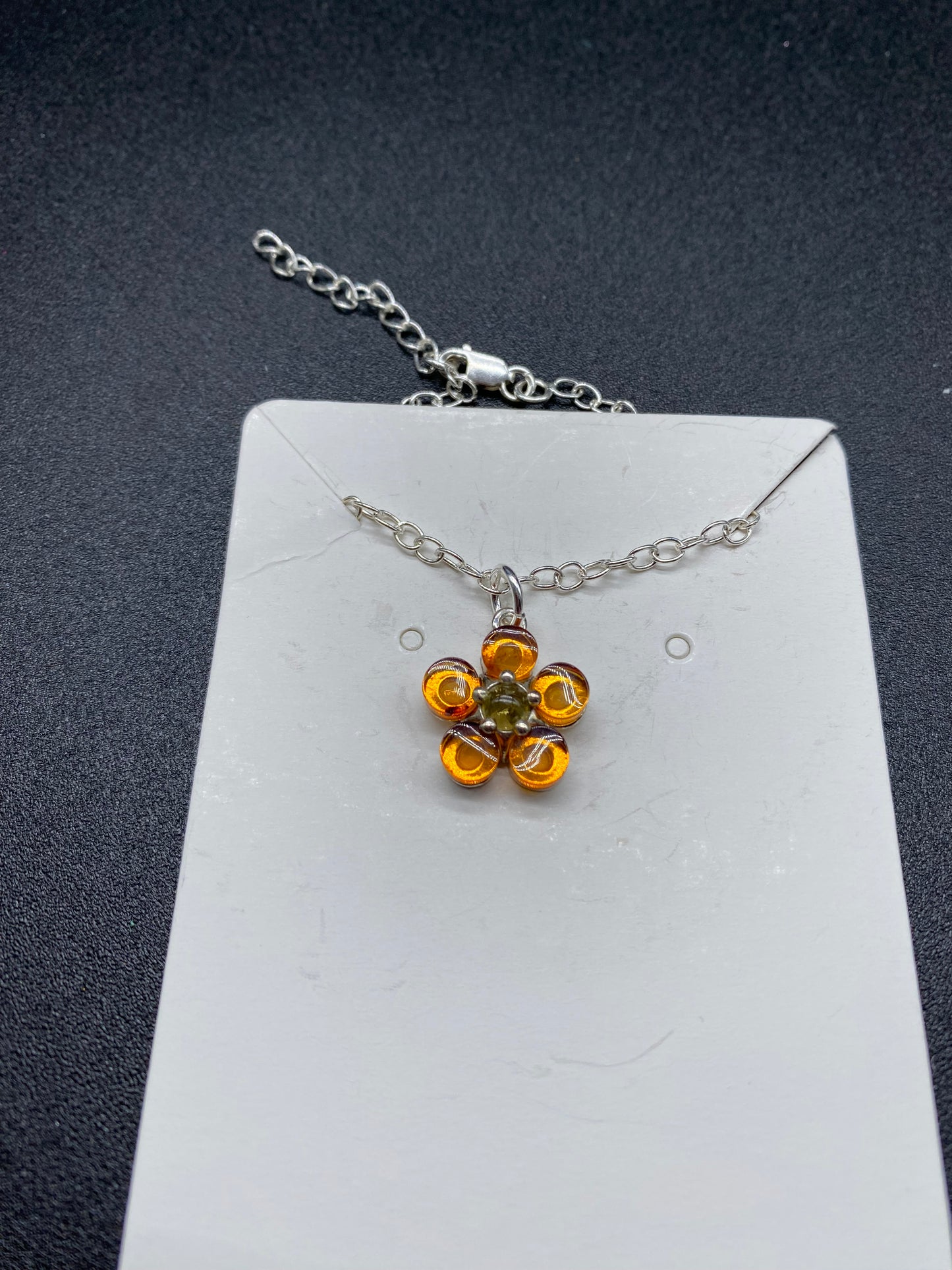 Cognac Baltic Amber Flower Sterling Silver Bracelet