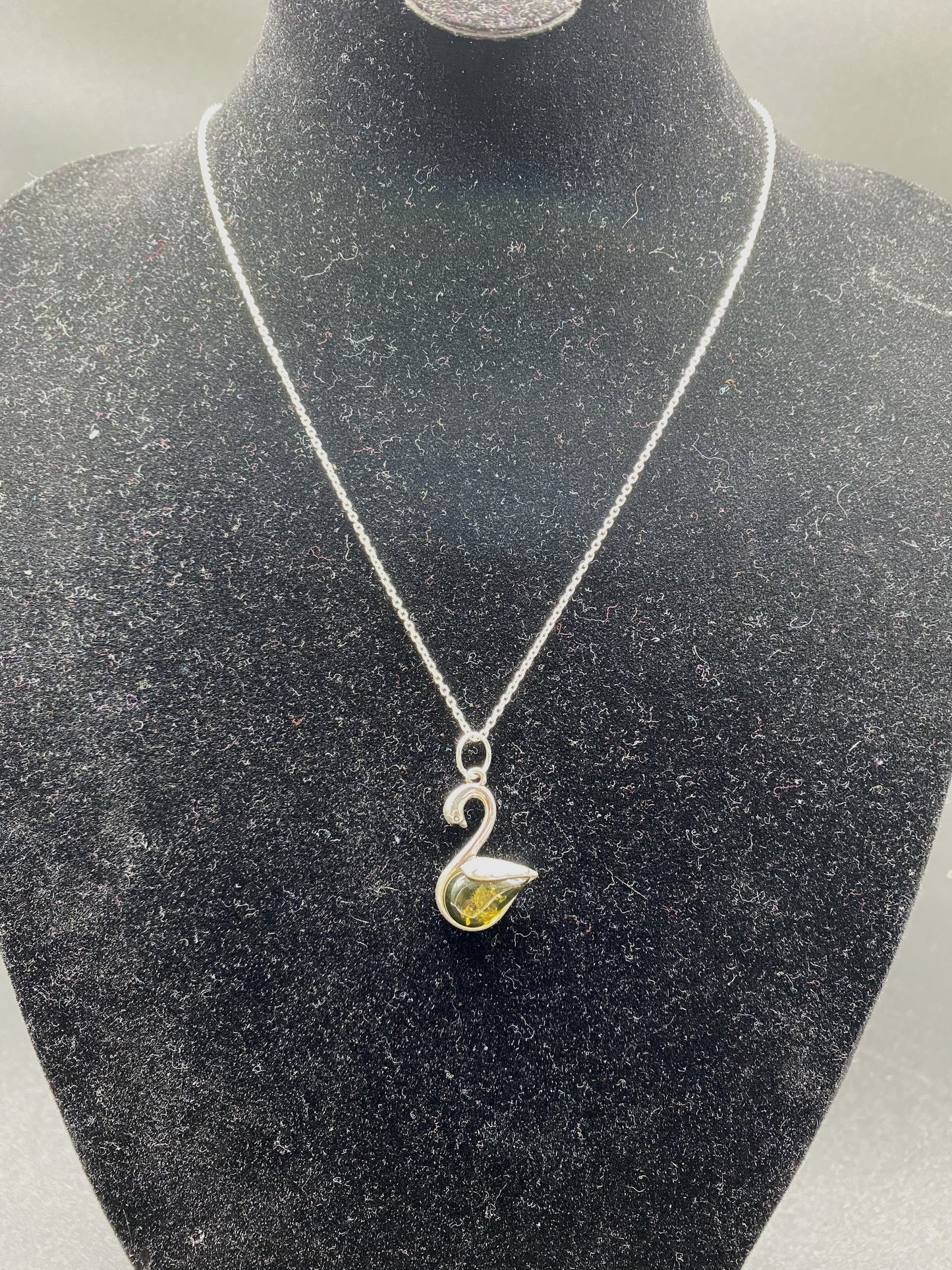 Green Baltic Amber Swan Sterling Silver Necklace