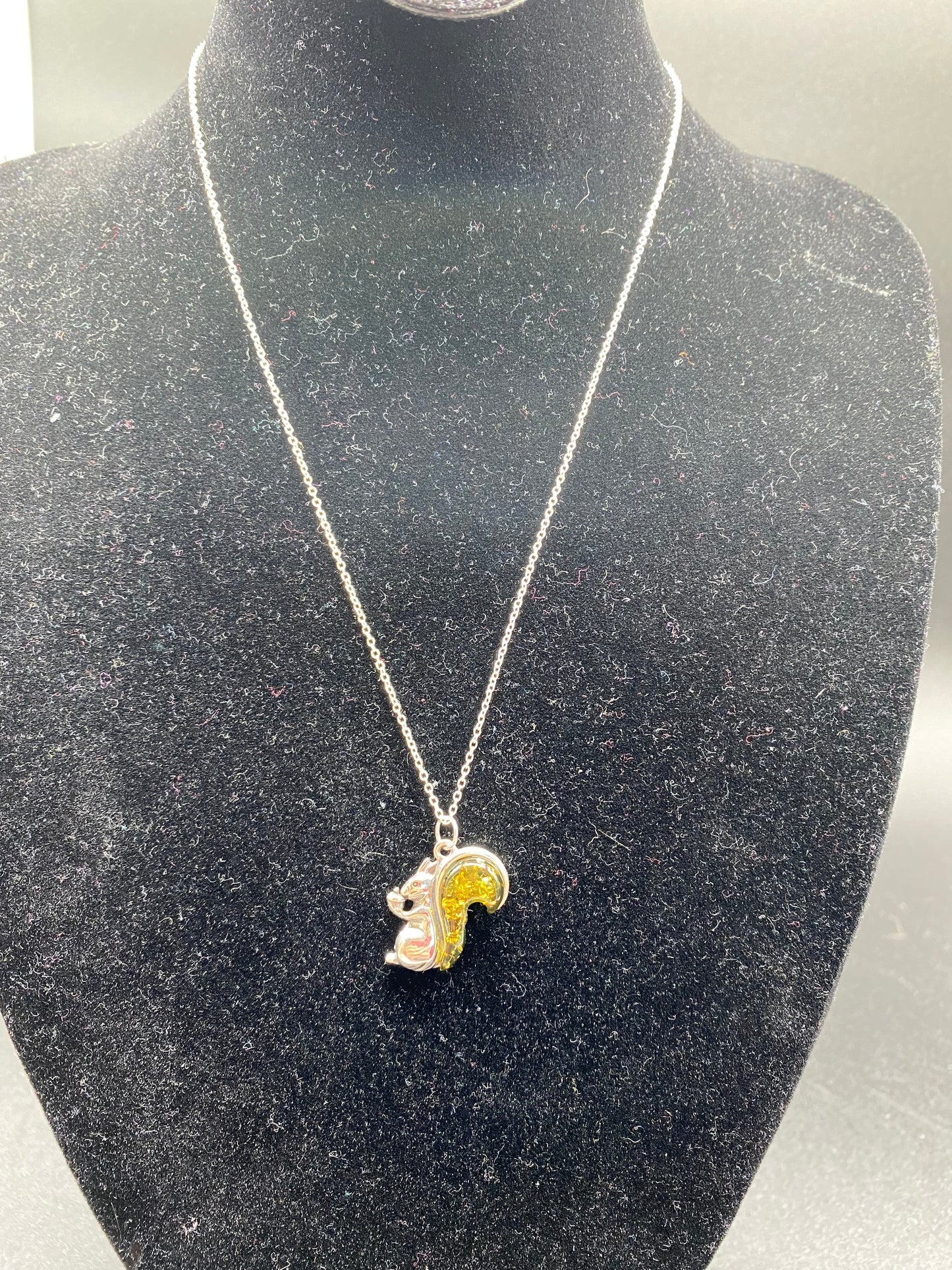 Green Baltic Amber Squirrel Sterling Silver Necklace