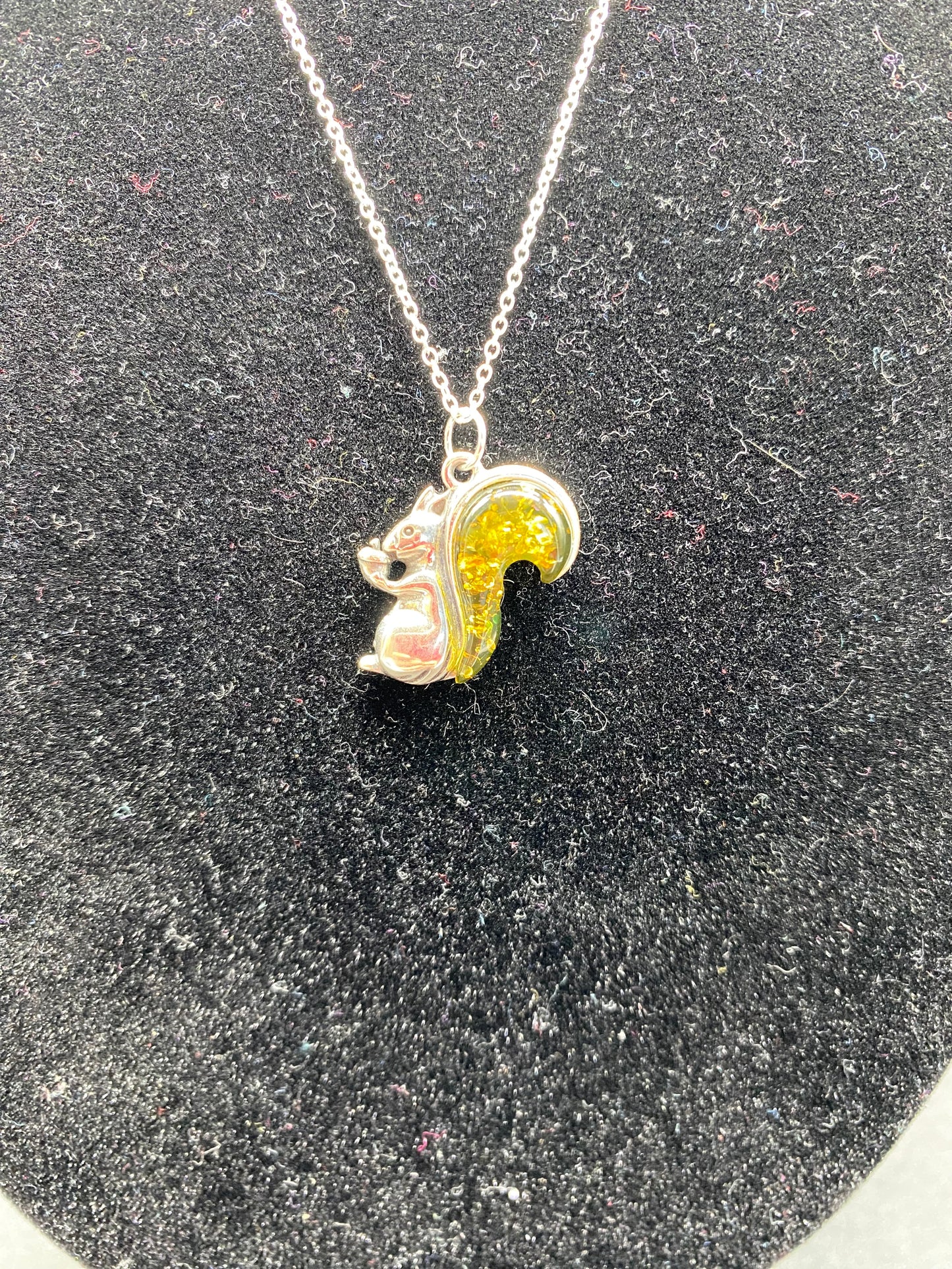 Green Baltic Amber Squirrel Sterling Silver Necklace