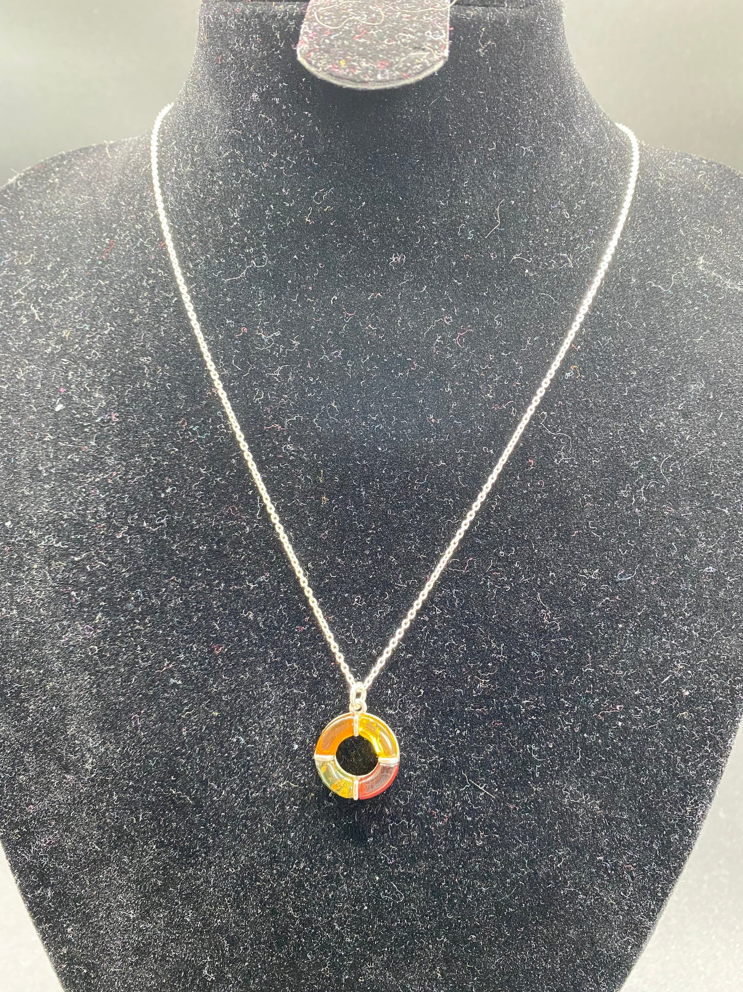 Multi Colour Baltic Amber Buoy Sterling Silver Necklace