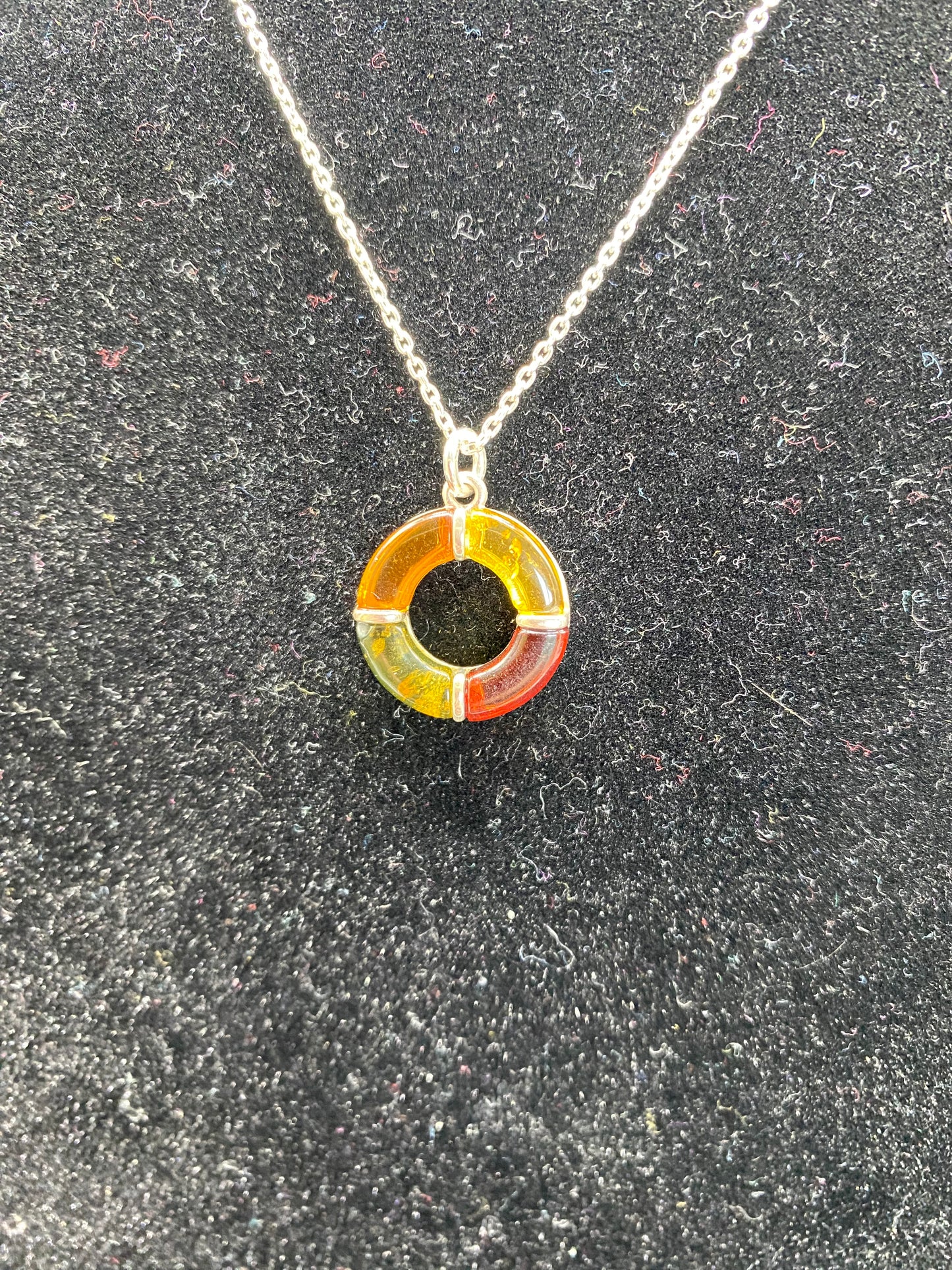 Multi Colour Baltic Amber Buoy Sterling Silver Necklace