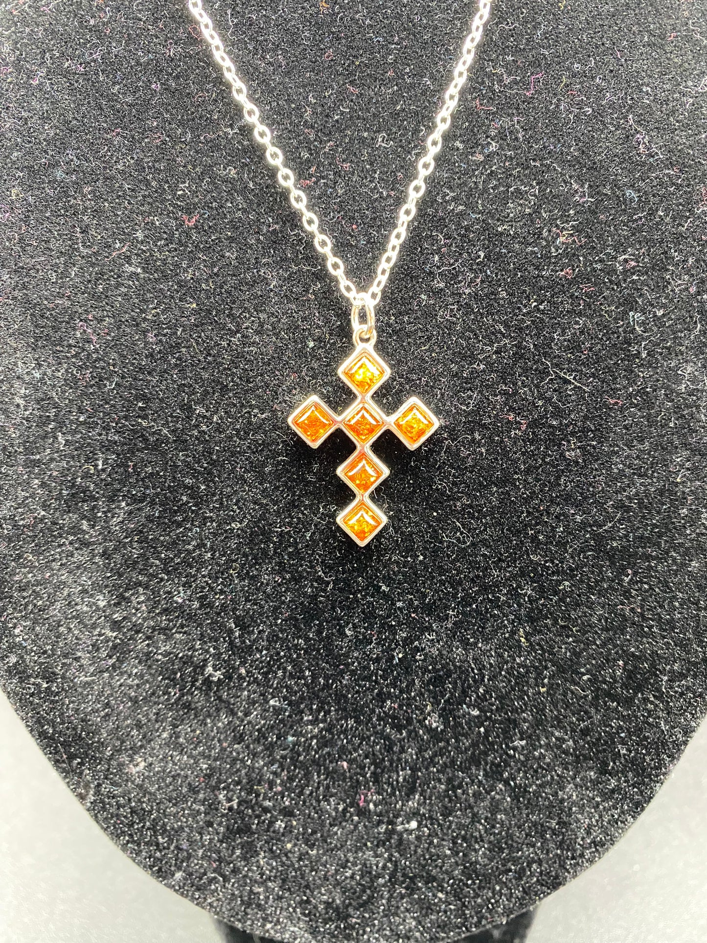 Cognac Baltic Amber Cross Sterling Silver Necklace