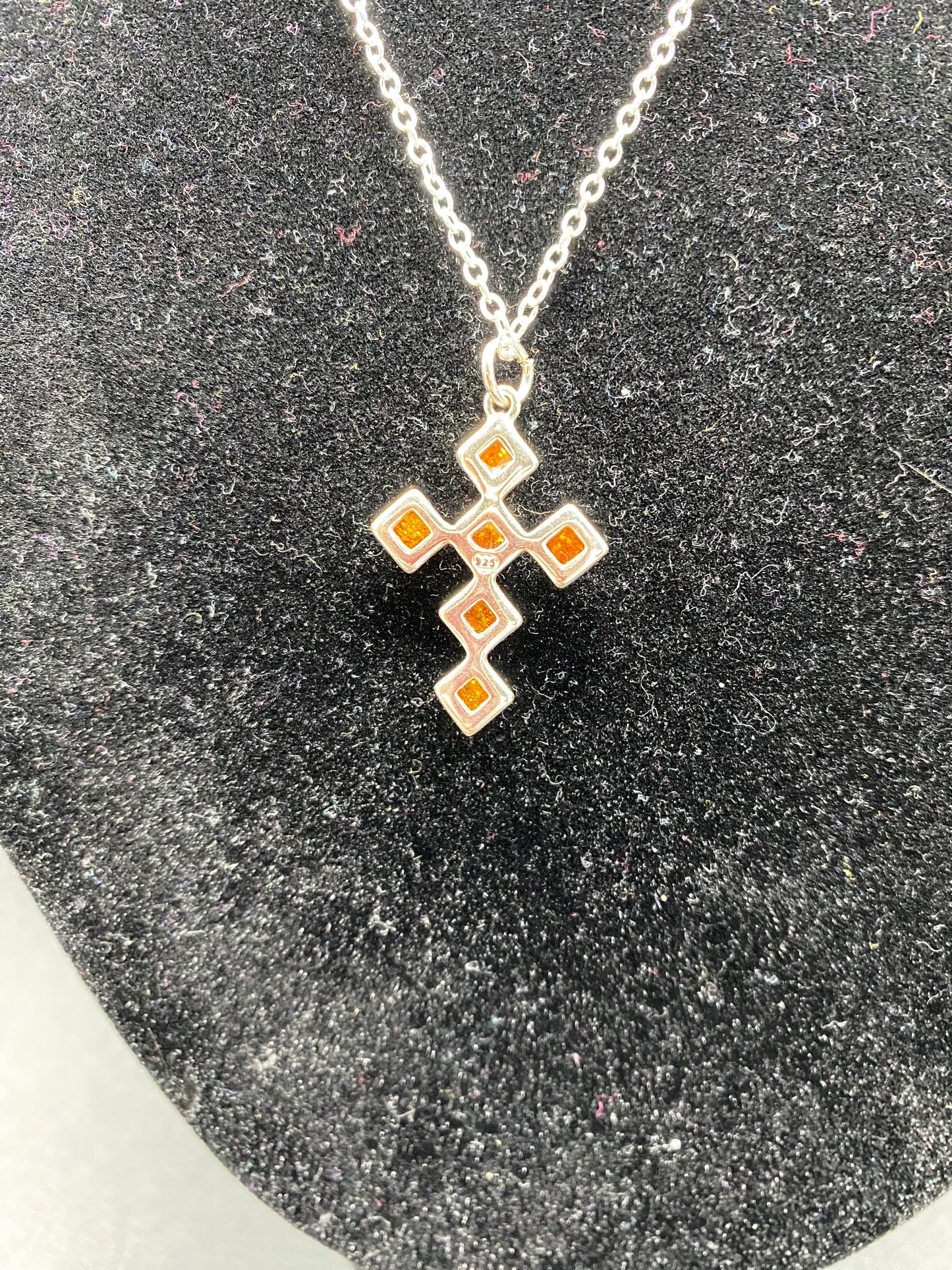 Cognac Baltic Amber Cross Sterling Silver Necklace