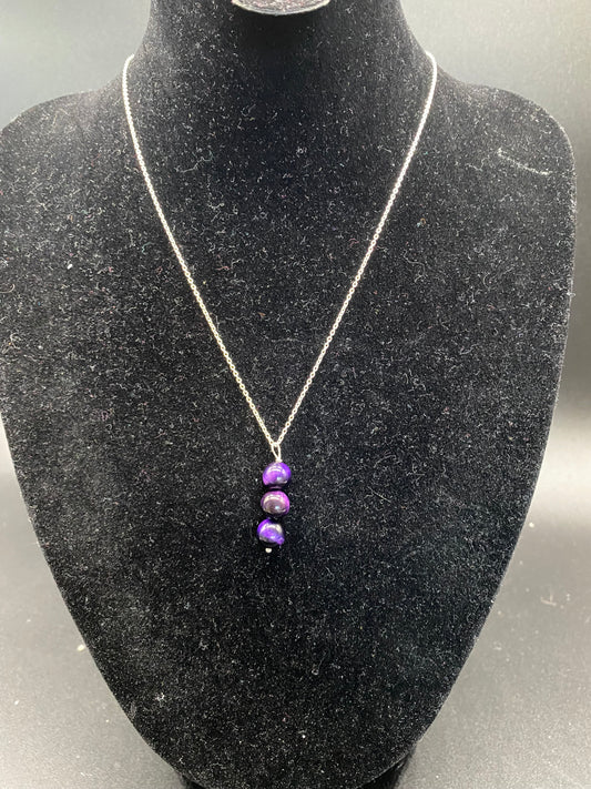 Purple Tigers Eye Sterling Silver Necklace