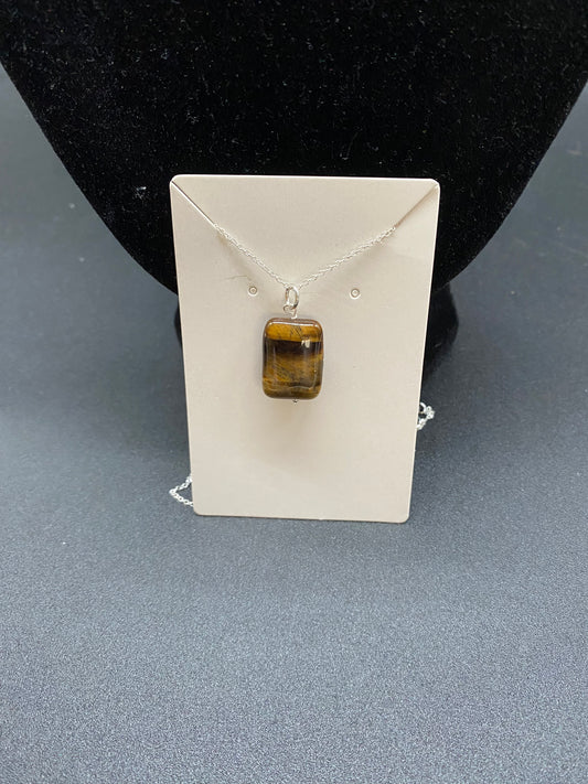 Tigers Eye Rectangle Sterling Silver Necklace