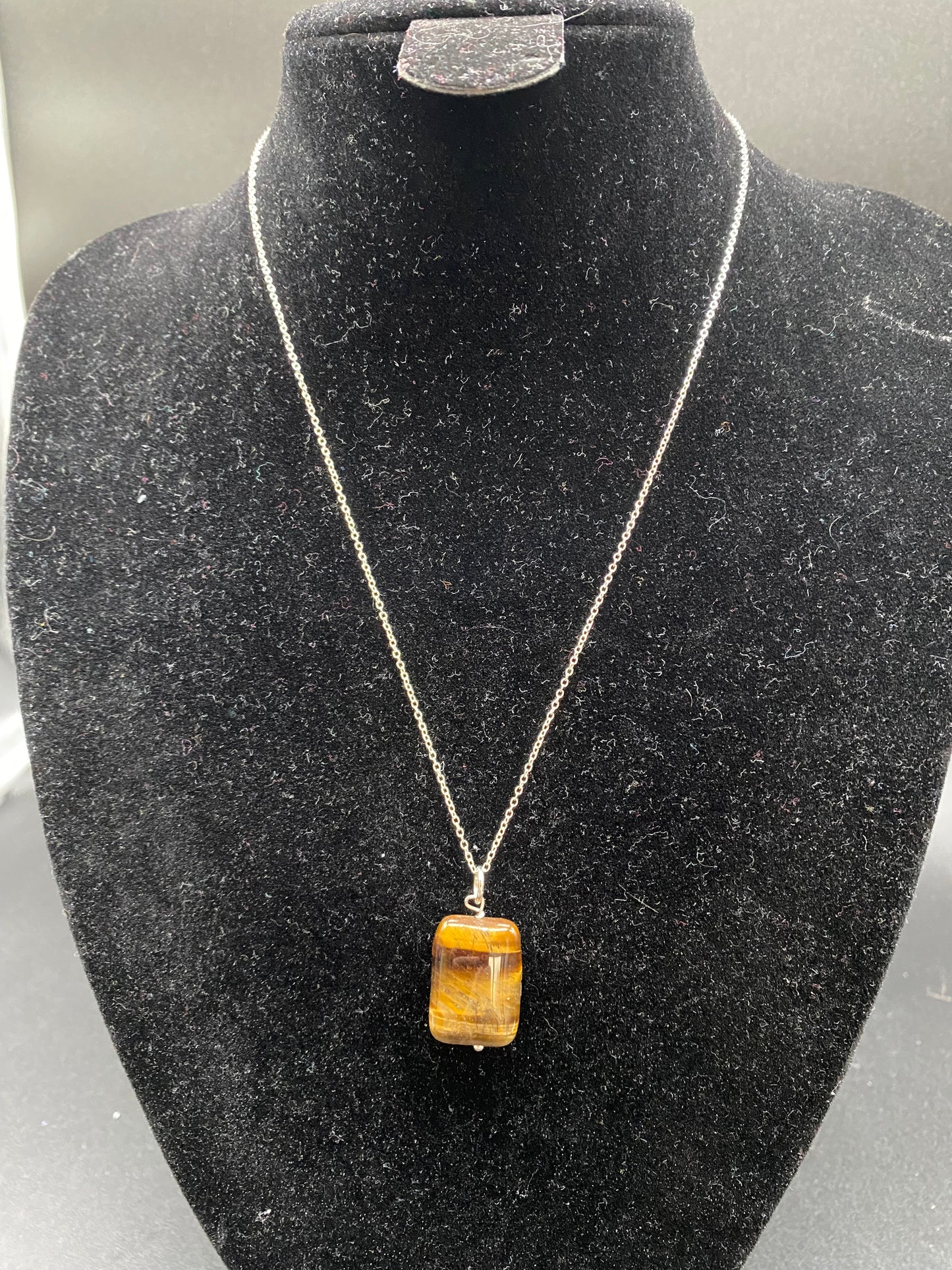 Tigers Eye Rectangle Sterling Silver Necklace