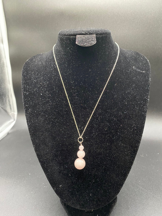 Graduated Rose Quartz Sterling Silver Necklace