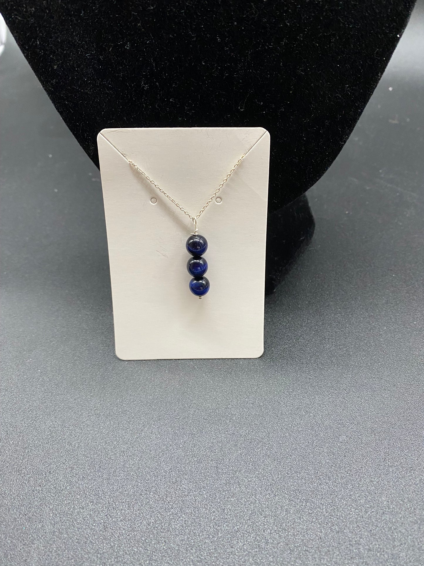 Blue Tigers Eye Sterling Silver Necklace