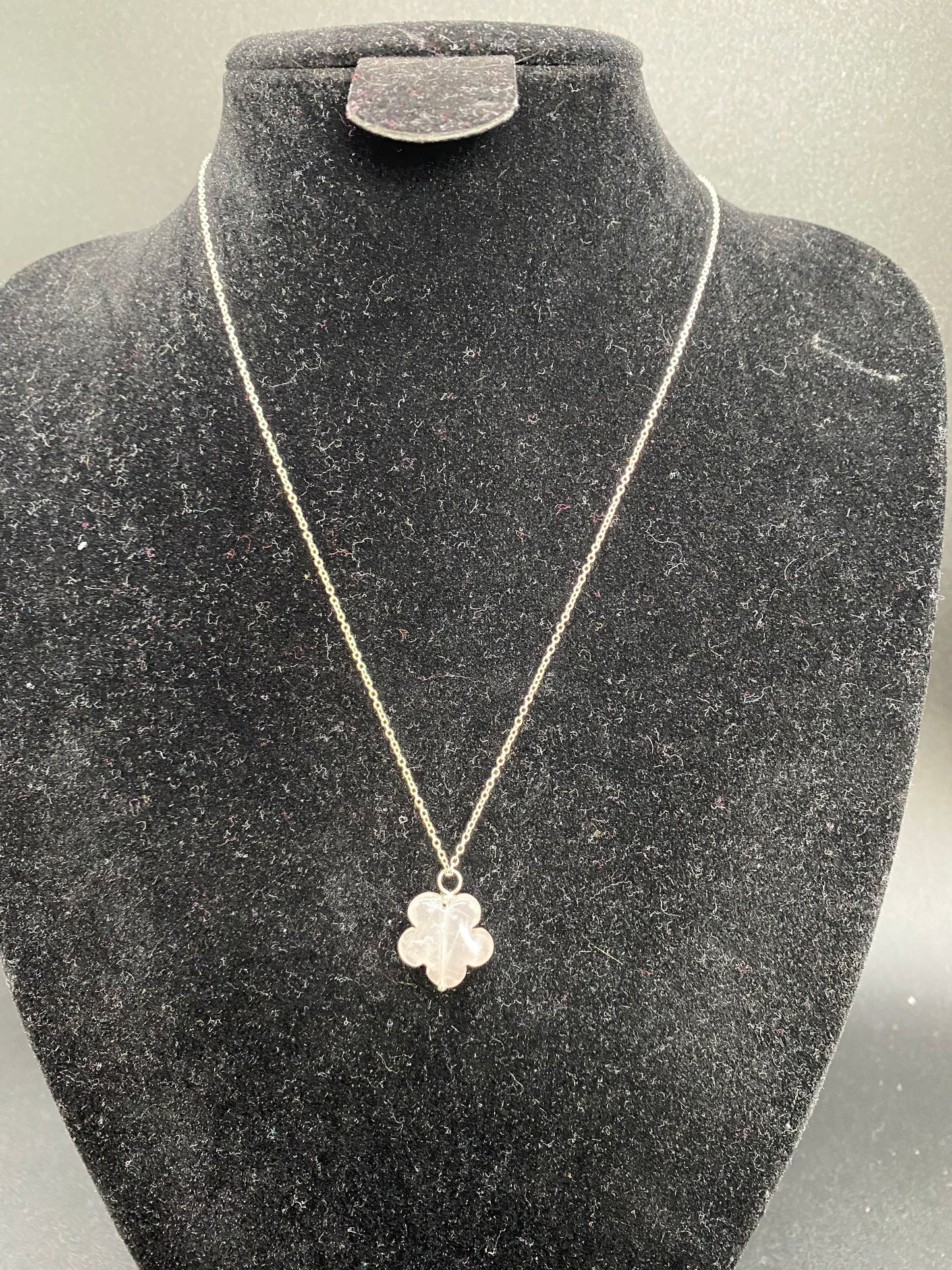 Rose Quartz Flower Sterling Silver Necklace