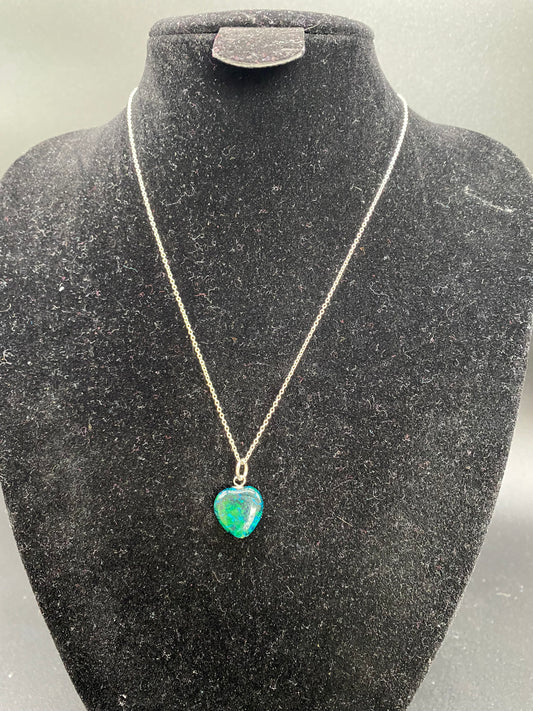 Chrysocolla Heart Sterling Silver Necklace