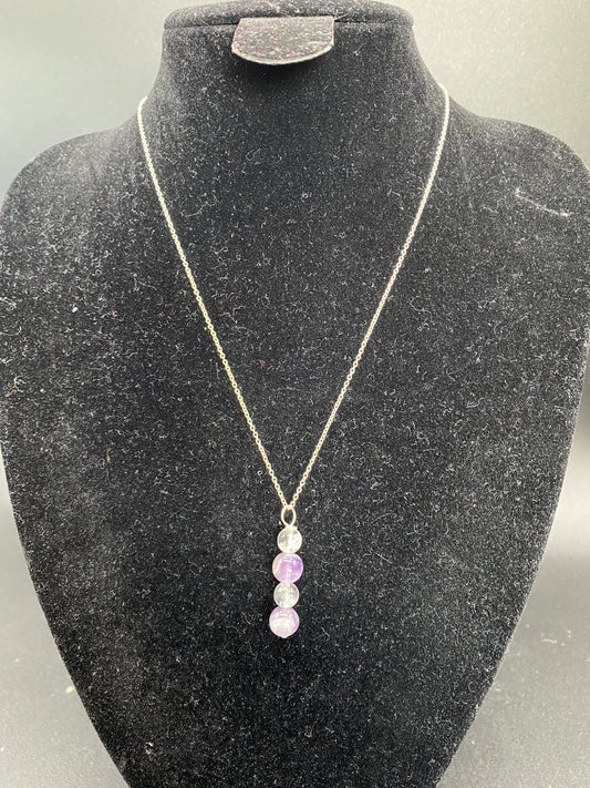 Amethyst & Clear Quartz Sterling Silver Necklace