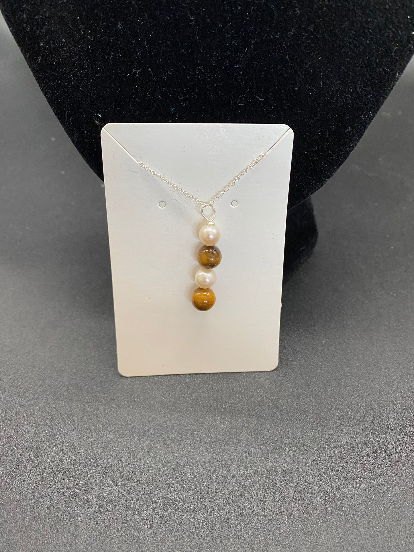 Tigers Eye & Cultured Pearl Sterling Silver Necklace