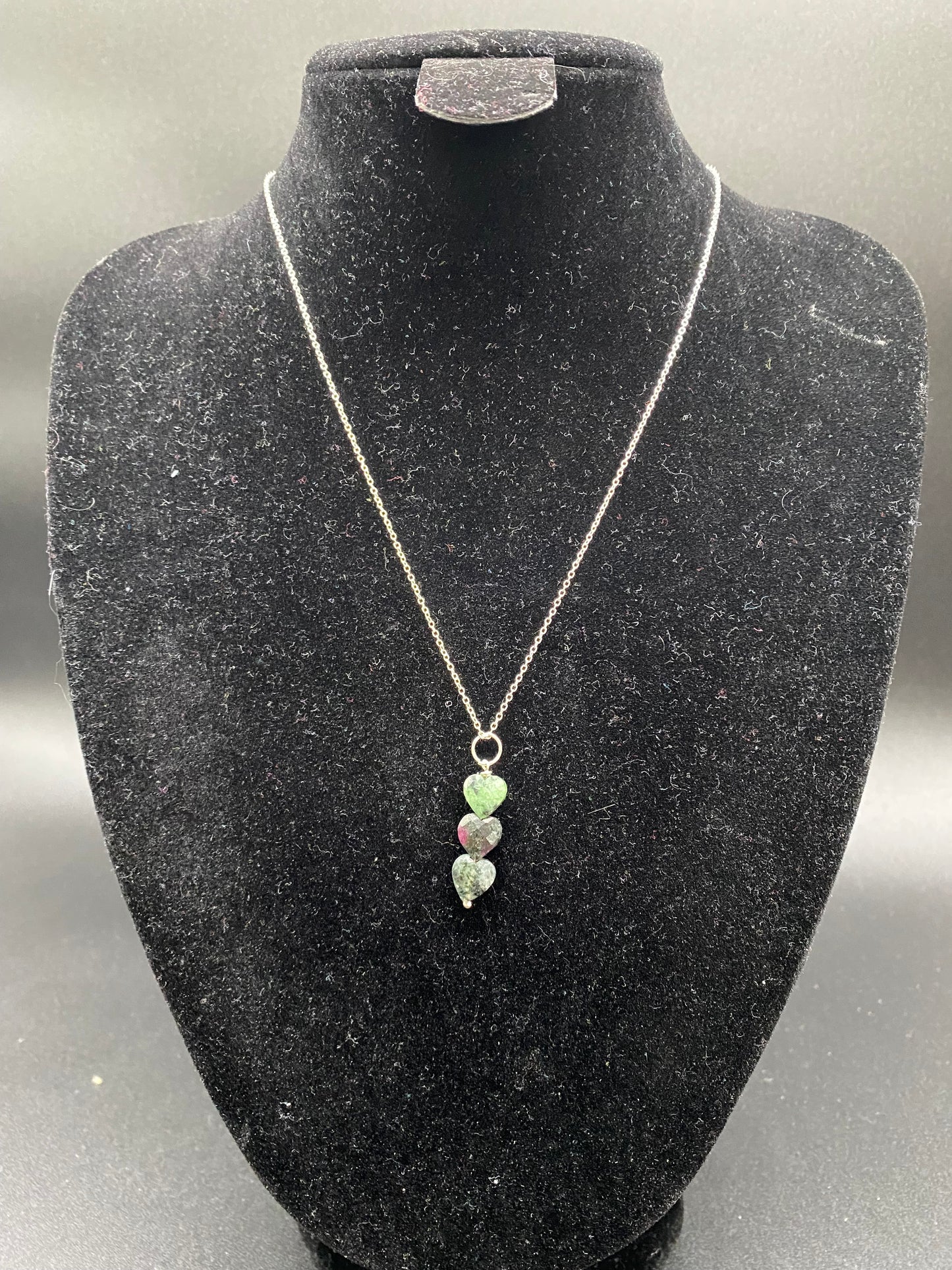 Ruby Zoisite Heart Sterling Silver Necklace