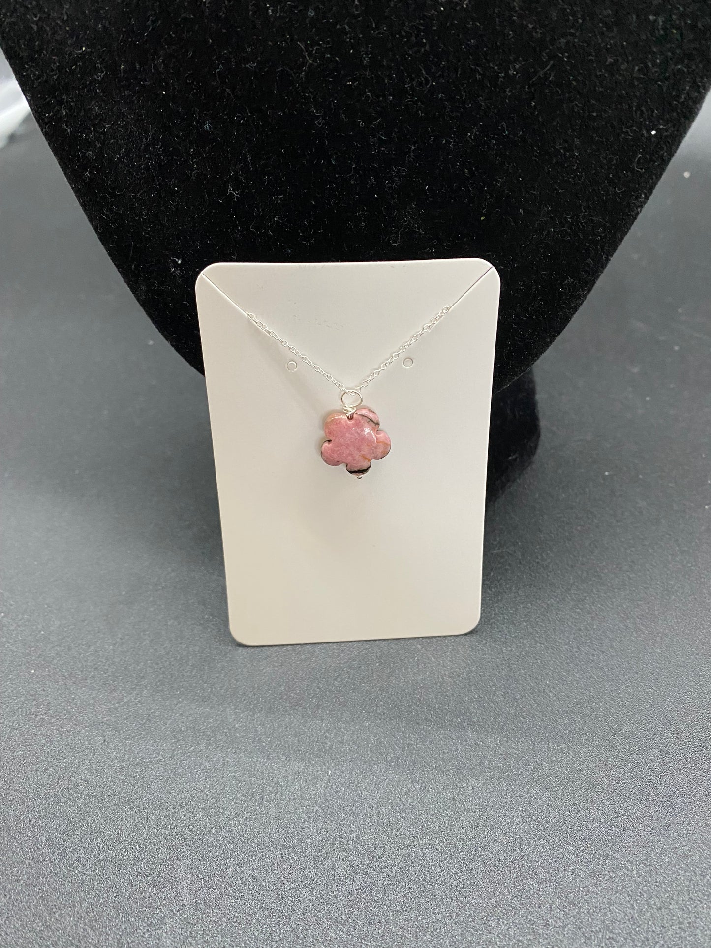 Rhodonite Flower Sterling Silver Necklace