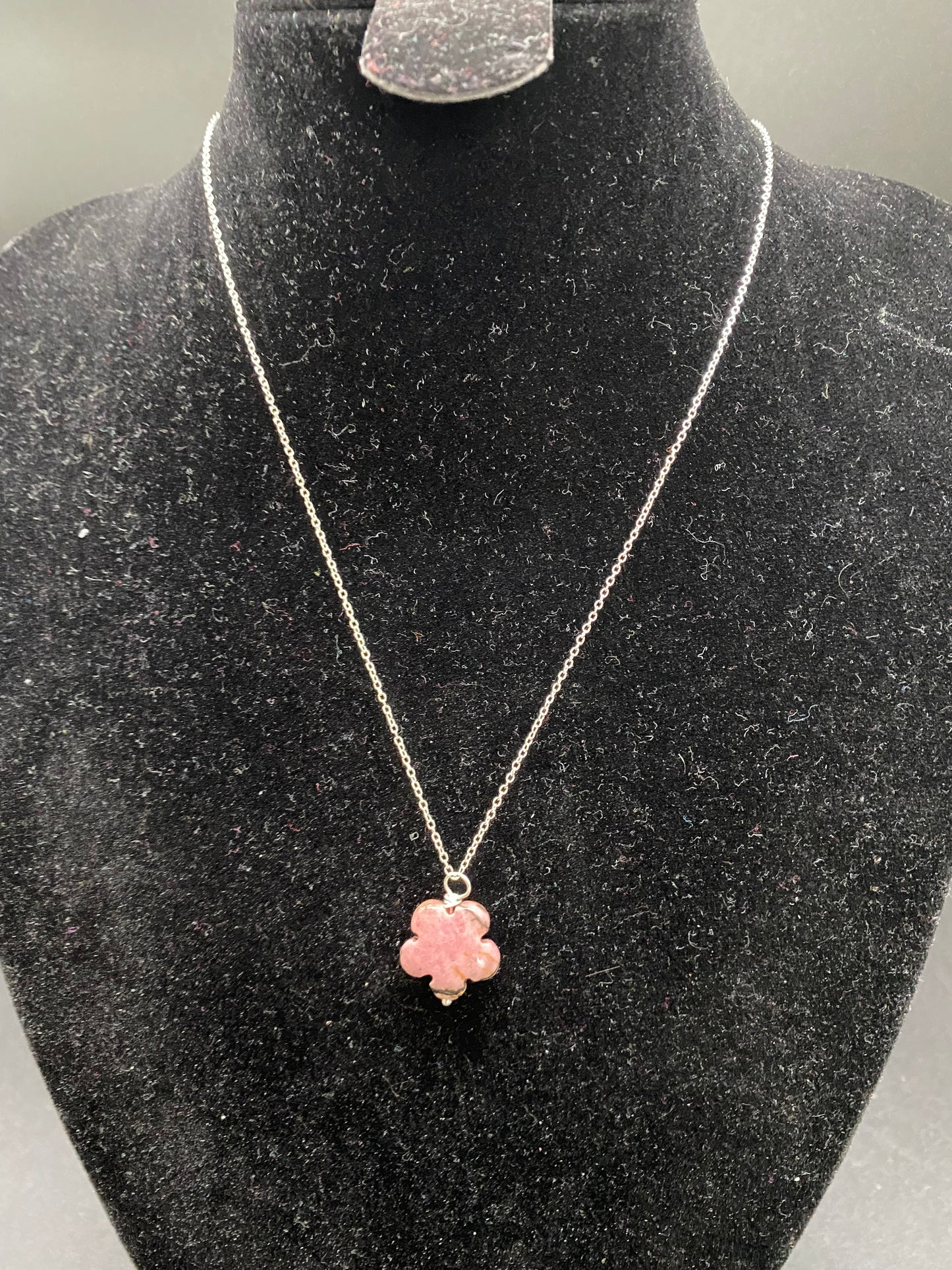 Rhodonite Flower Sterling Silver Necklace