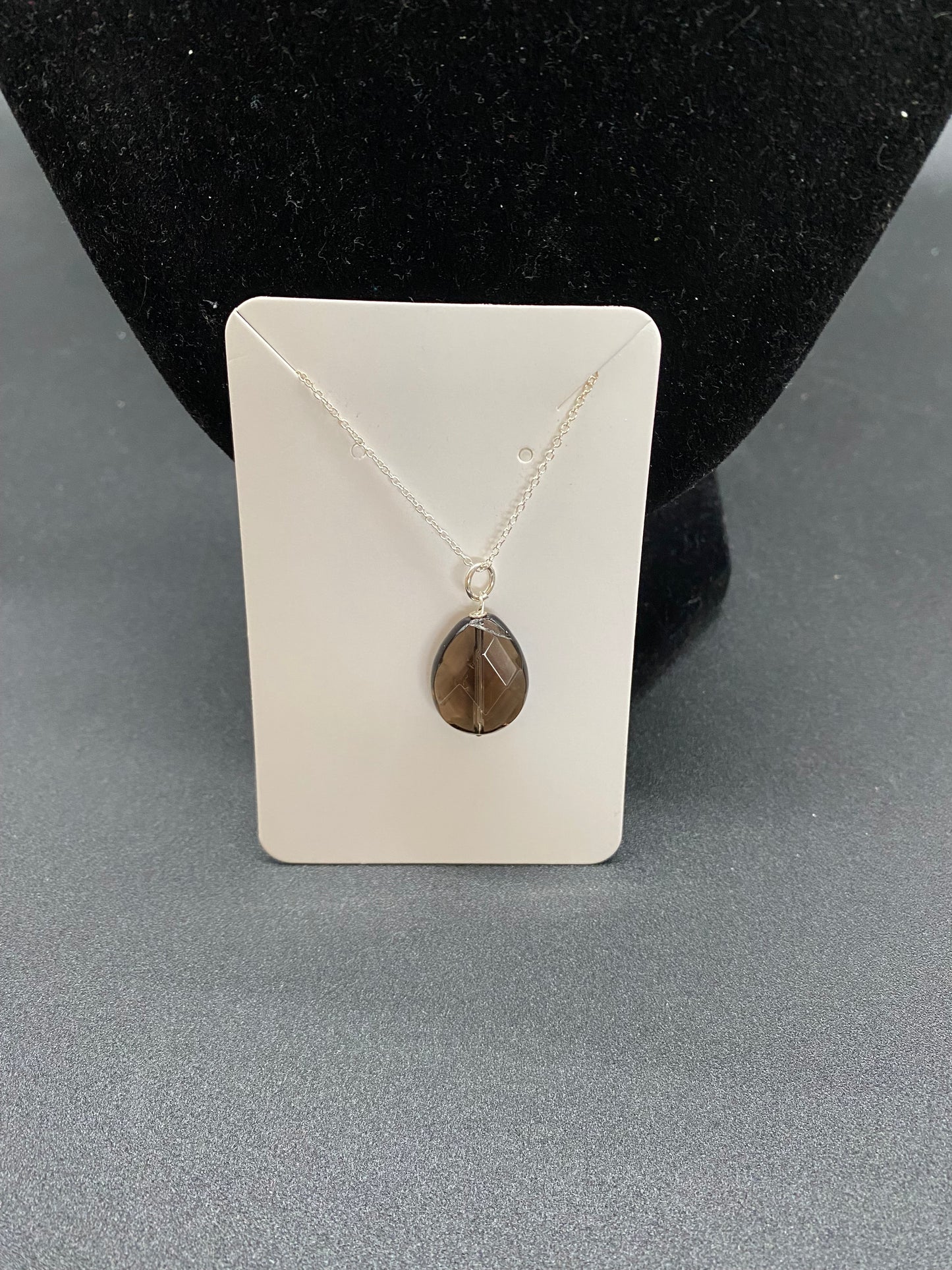 Smokey Quartz Drop Sterling Silver Necklace