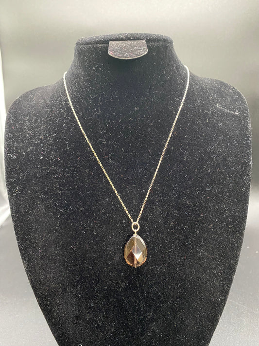 Smokey Quartz Drop Sterling Silver Necklace